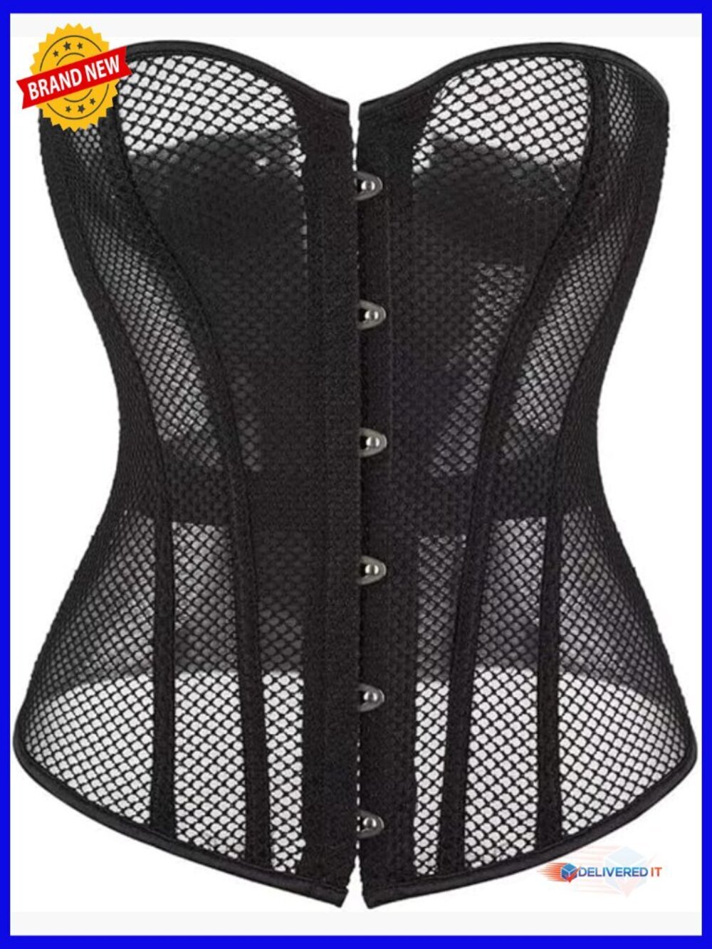 Mesh Corset Top Overbust Bustier with Boning Lace Up Clubwear